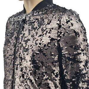 Guess Womens Sequin Bomber Jacket Black & Rose Gold Size Small